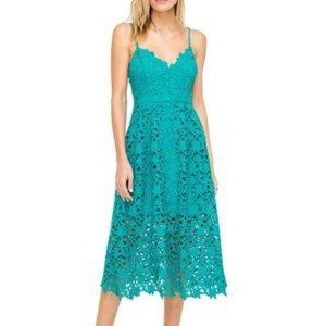 2/$20 NWT Guess Emerald Green Lace Midi Dress Sweetheart Neckline Empire Flare 0